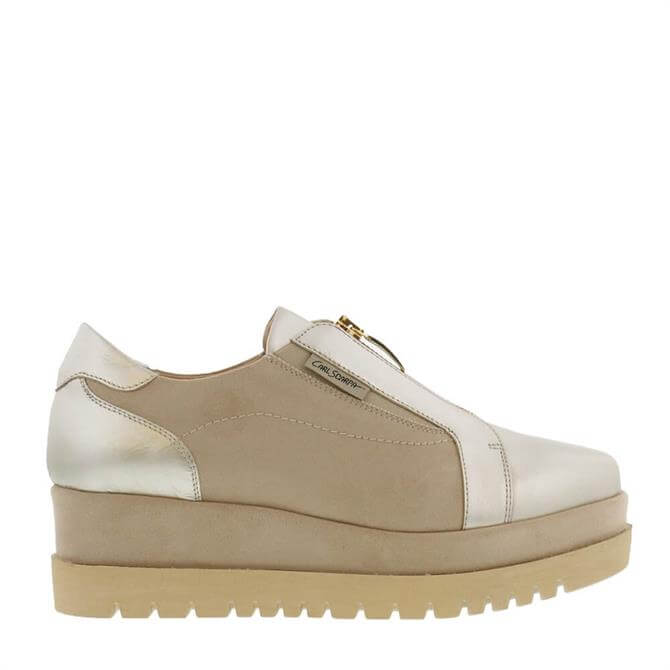 Carl Scarpa House Collection Charlize Gold Leather and Suede Platform Trainers